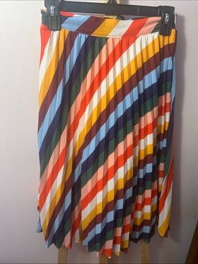 Pleated Multicolor Stripe Midi Skirt - Vibrant Stripes